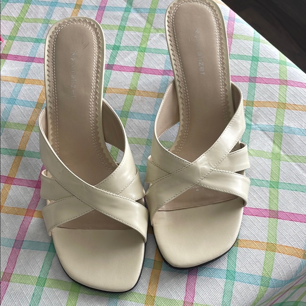 Naturalizer Cream Sandals with Crisscross Straps
